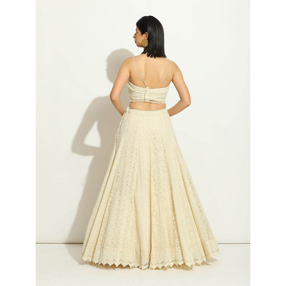 VANDANA SETHI Pearl Work Lehenga in Chikankari Fabric (Set of 3)