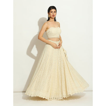 VANDANA SETHI Pearl Work Lehenga in Chikankari Fabric (Set of 3)