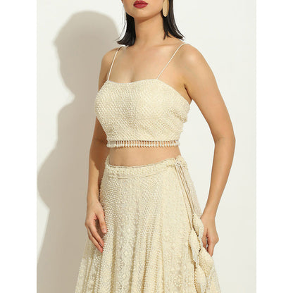 VANDANA SETHI Pearl Work Lehenga in Chikankari Fabric (Set of 3)