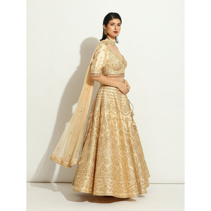 VANDANA SETHI Light Gold Sequin Work Lehenga in an Ivory Shimmer Raw Silk (Set of 3)
