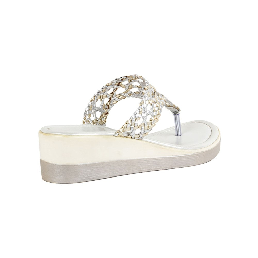 Vanilla Moon Patterned Silver Wedges
