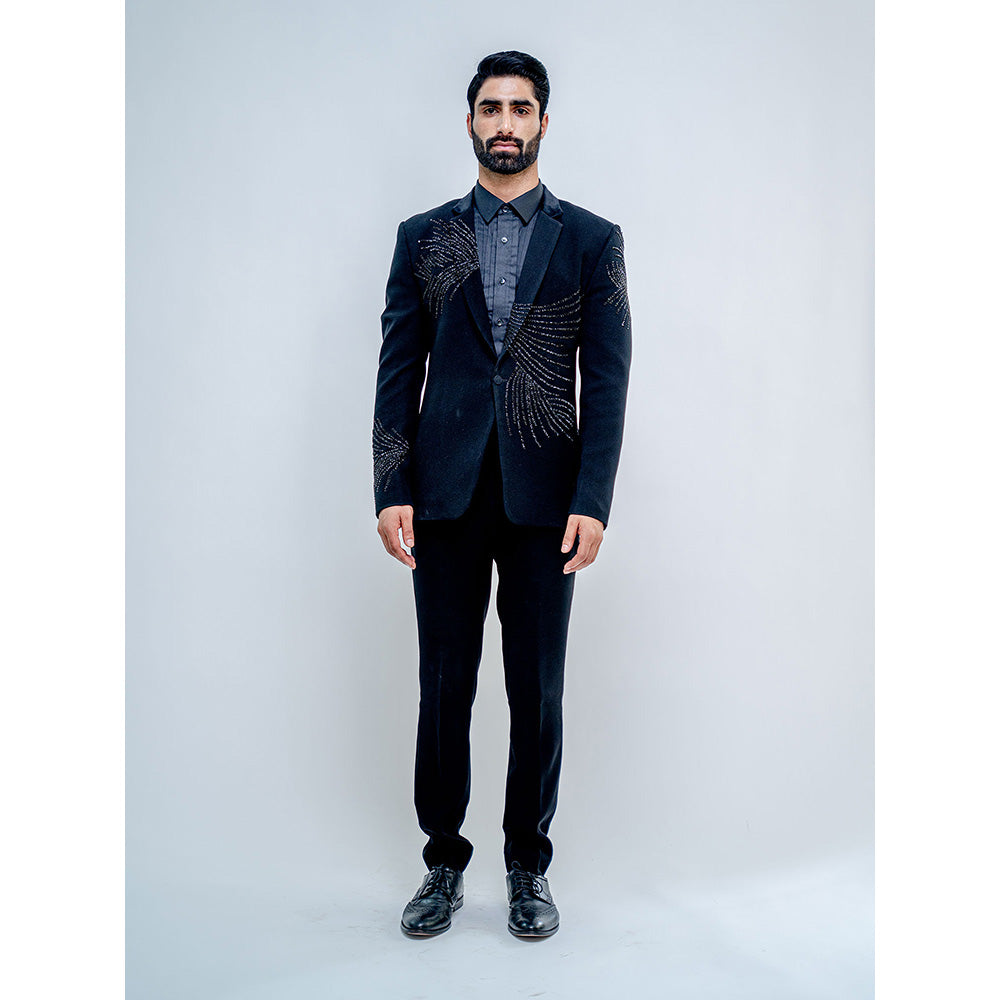 Varun Chakkilam Black Metallic Stroked Suit (Set of 3)
