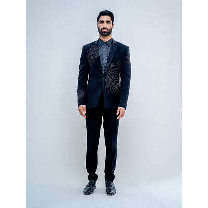 Varun Chakkilam Black Metallic Stroked Suit (Set of 3)