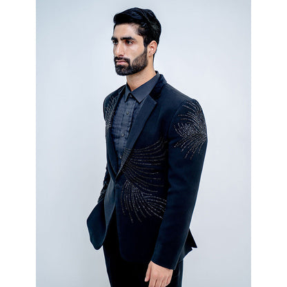 Varun Chakkilam Black Metallic Stroked Suit (Set of 3)