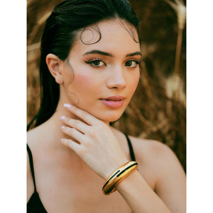 VARNIKA ARORA Circlet Black Enamel Gold Bangle
