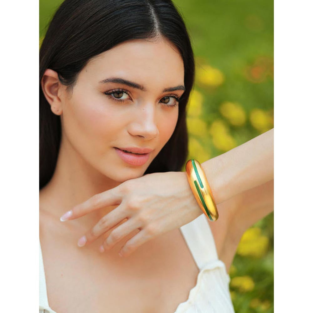 VARNIKA ARORA Circlet Green Enamel Gold Bangle