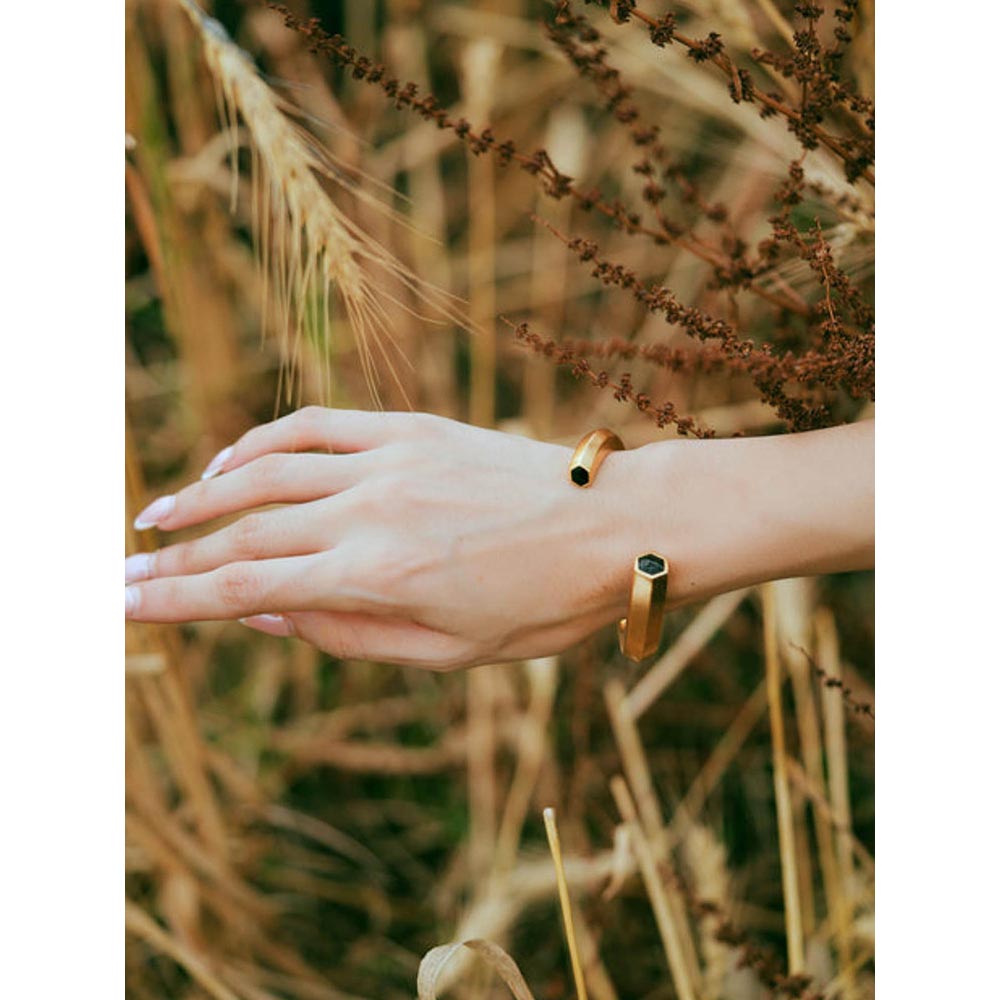 VARNIKA ARORA Hexa Black Enamel Gold Cuff