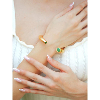 VARNIKA ARORA Hexa Green Enamel Gold Cuff