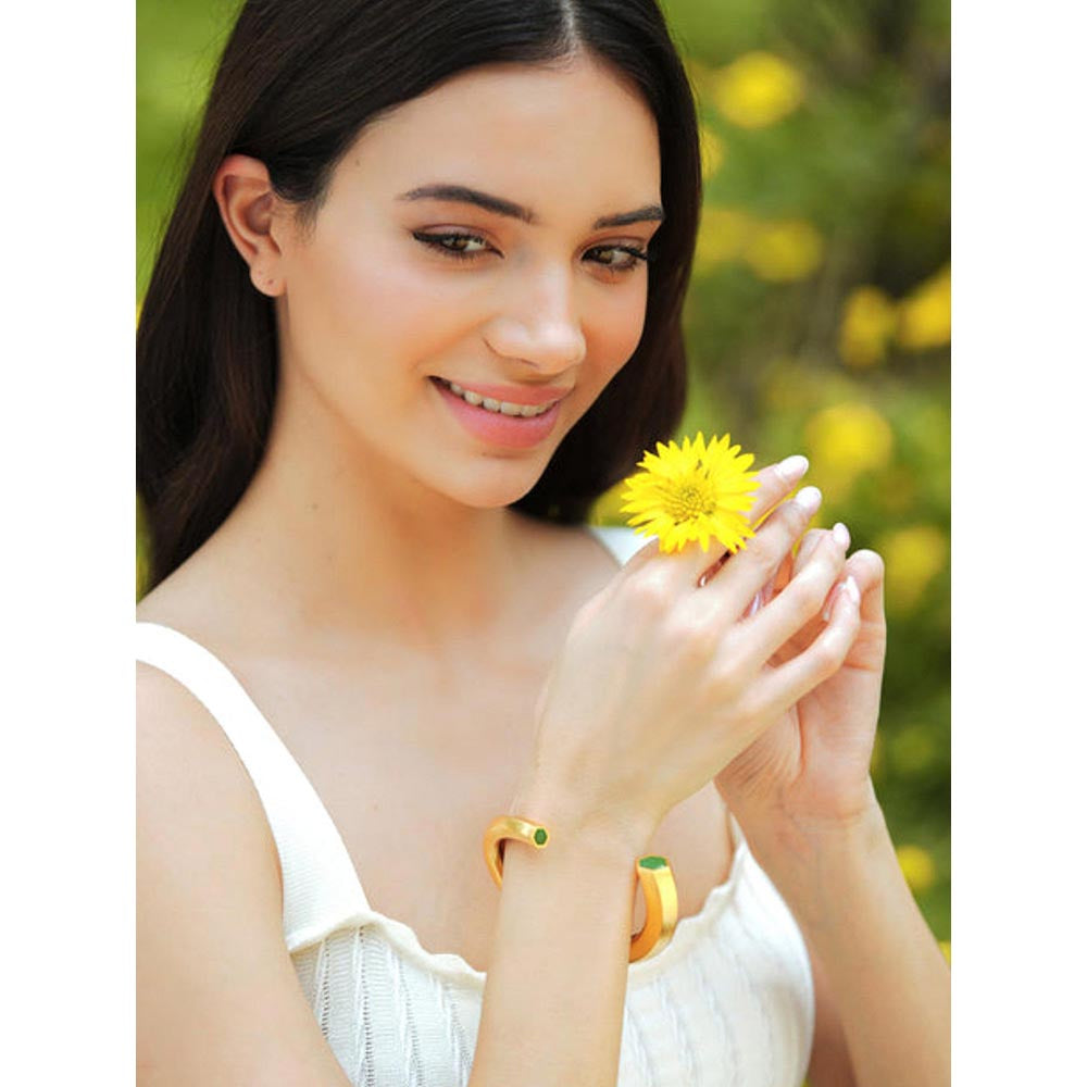 VARNIKA ARORA Hexa Green Enamel Gold Cuff