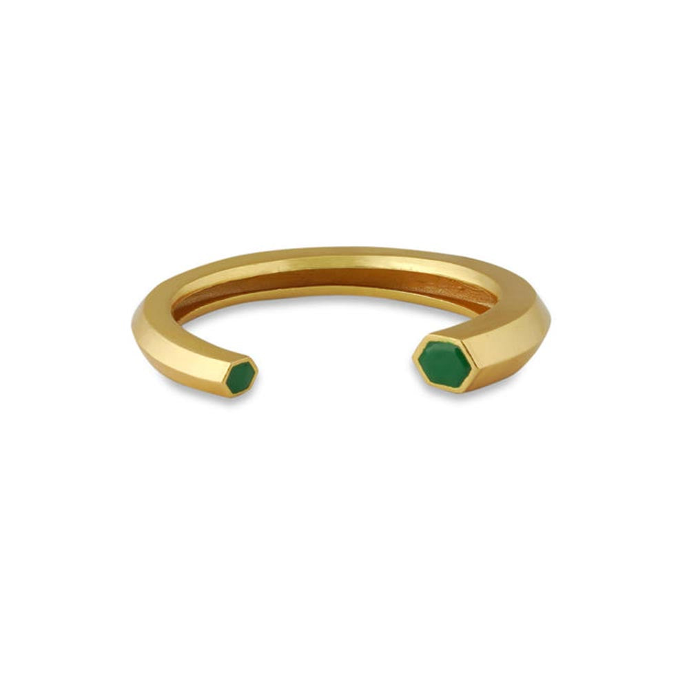 VARNIKA ARORA Hexa Green Enamel Gold Cuff