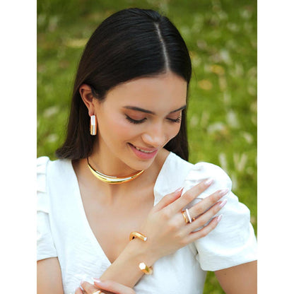 VARNIKA ARORA Hexa White Enamel Gold Cuff