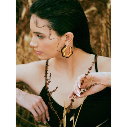 VARNIKA ARORA Devine Black Enamel Gold Earrings