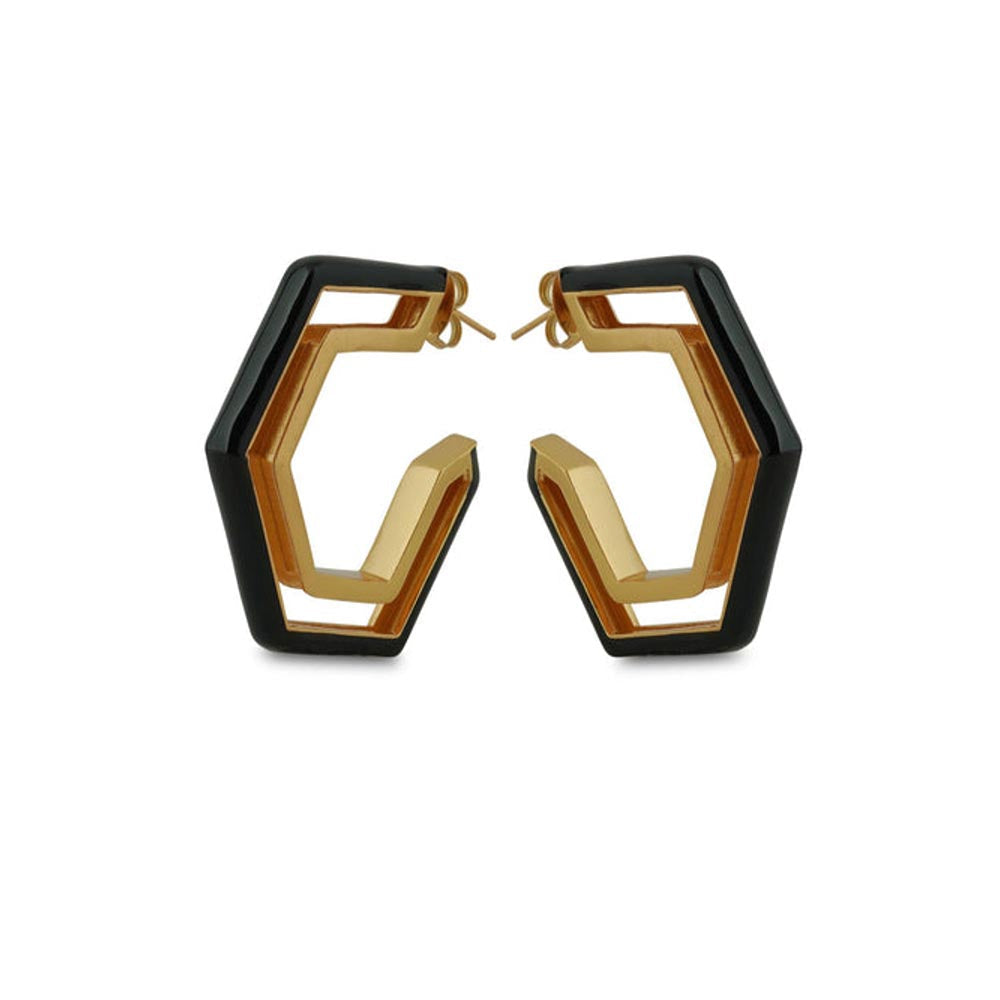 VARNIKA ARORA Devine Black Enamel Gold Earrings