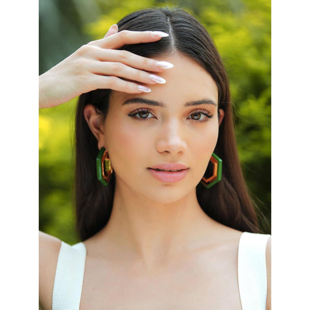 VARNIKA ARORA Devine Green Enamel Gold Earrings