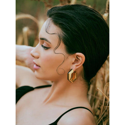 VARNIKA ARORA Helixa Black Enamel Gold Hoops