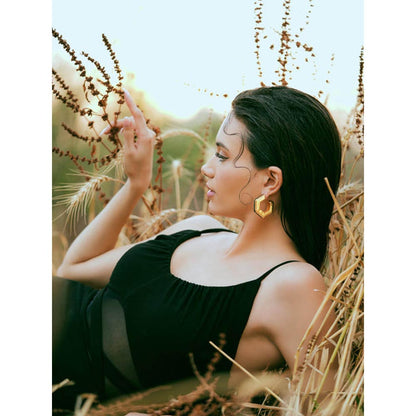 VARNIKA ARORA Helixa Black Enamel Gold Hoops