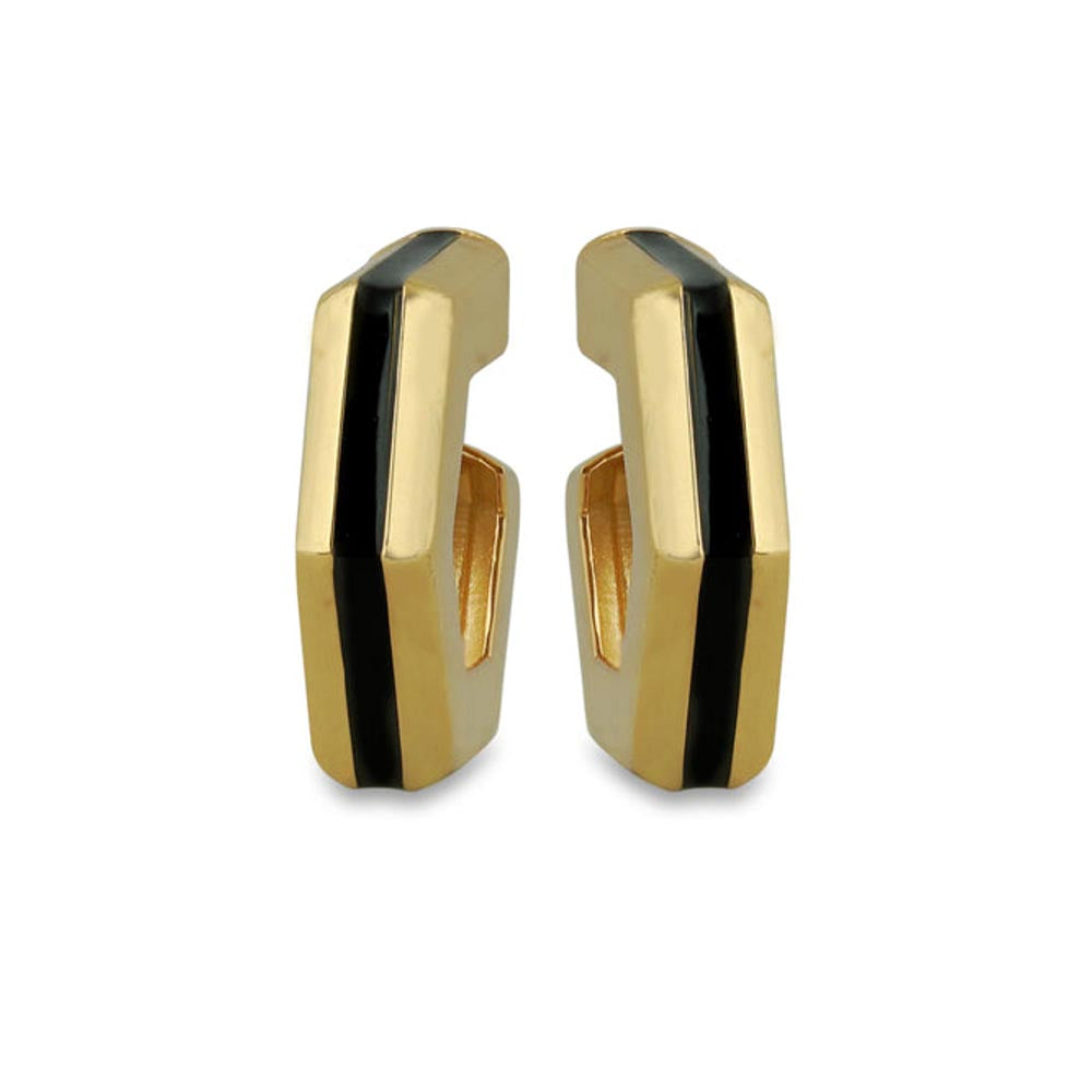 VARNIKA ARORA Helixa Black Enamel Gold Hoops