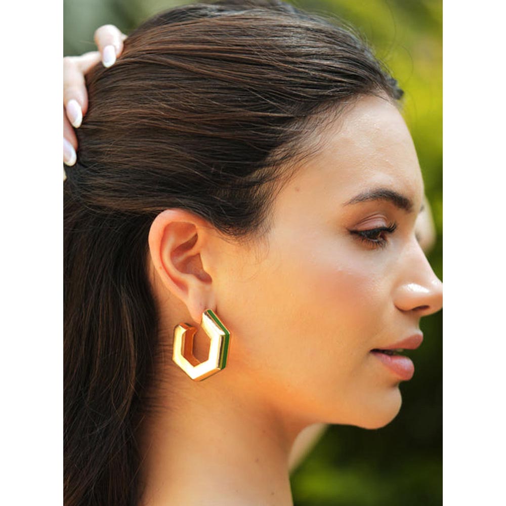 VARNIKA ARORA Helixa Green Enamel Gold Hoops