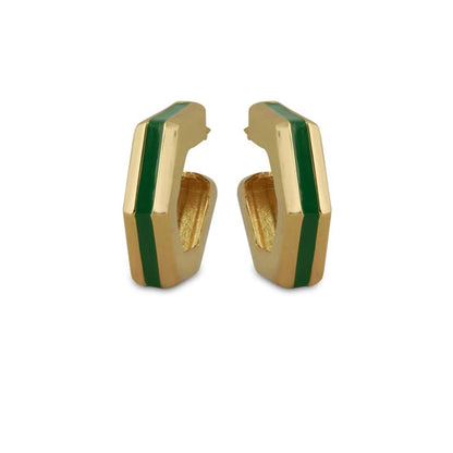 VARNIKA ARORA Helixa Green Enamel Gold Hoops