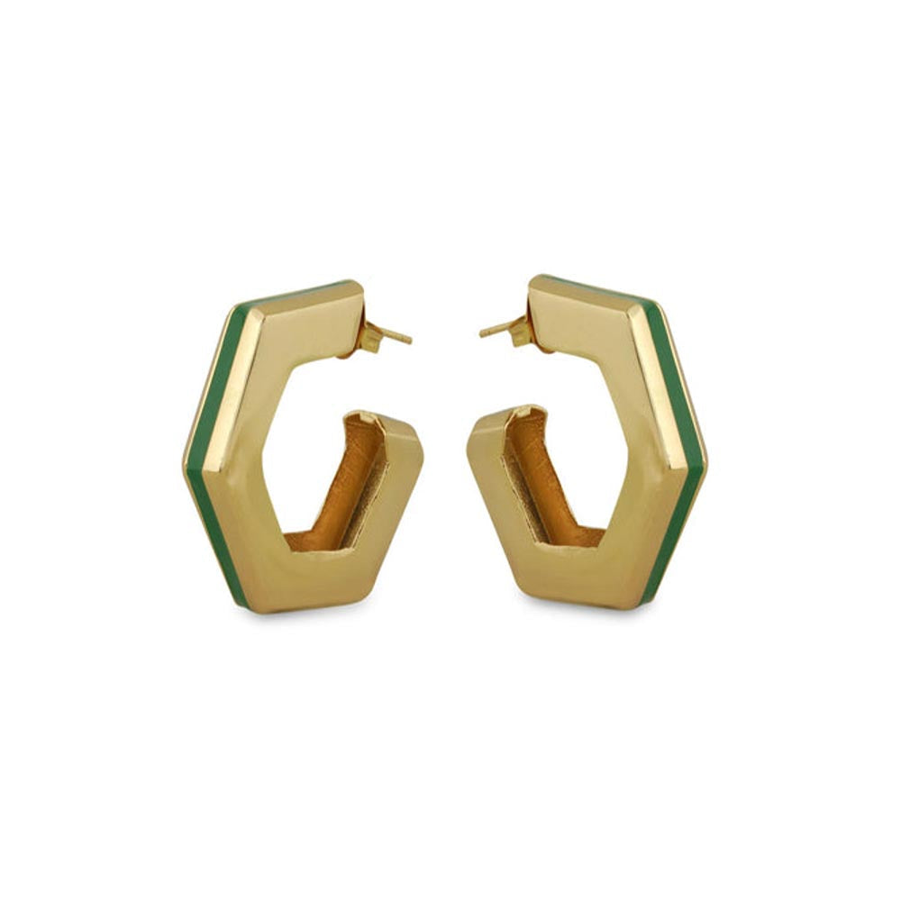 VARNIKA ARORA Helixa Green Enamel Gold Hoops