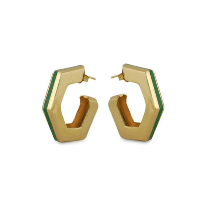 VARNIKA ARORA Helixa Green Enamel Gold Hoops