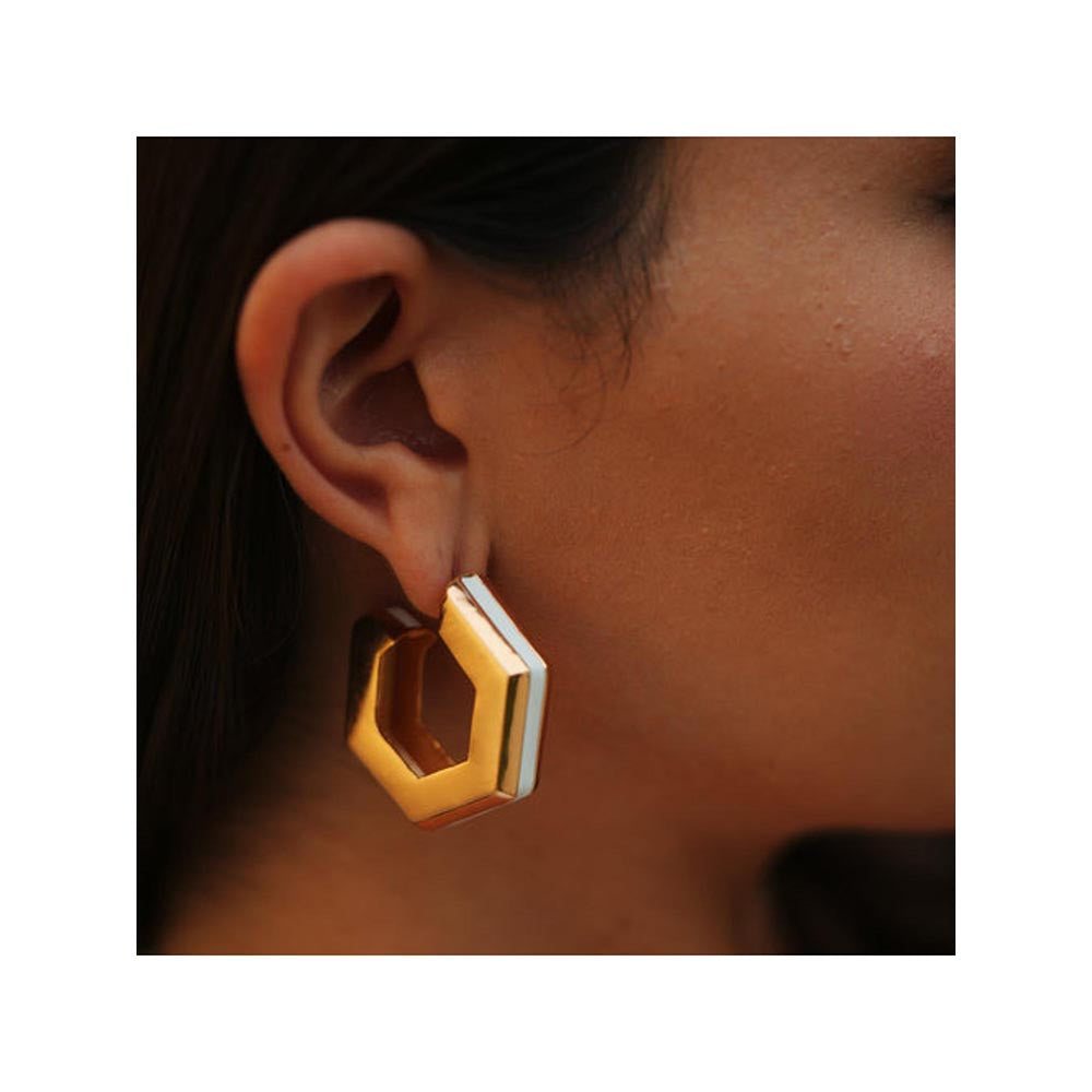 VARNIKA ARORA Helixa White Enamel Gold Hoops