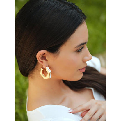 VARNIKA ARORA Helixa White Enamel Gold Hoops