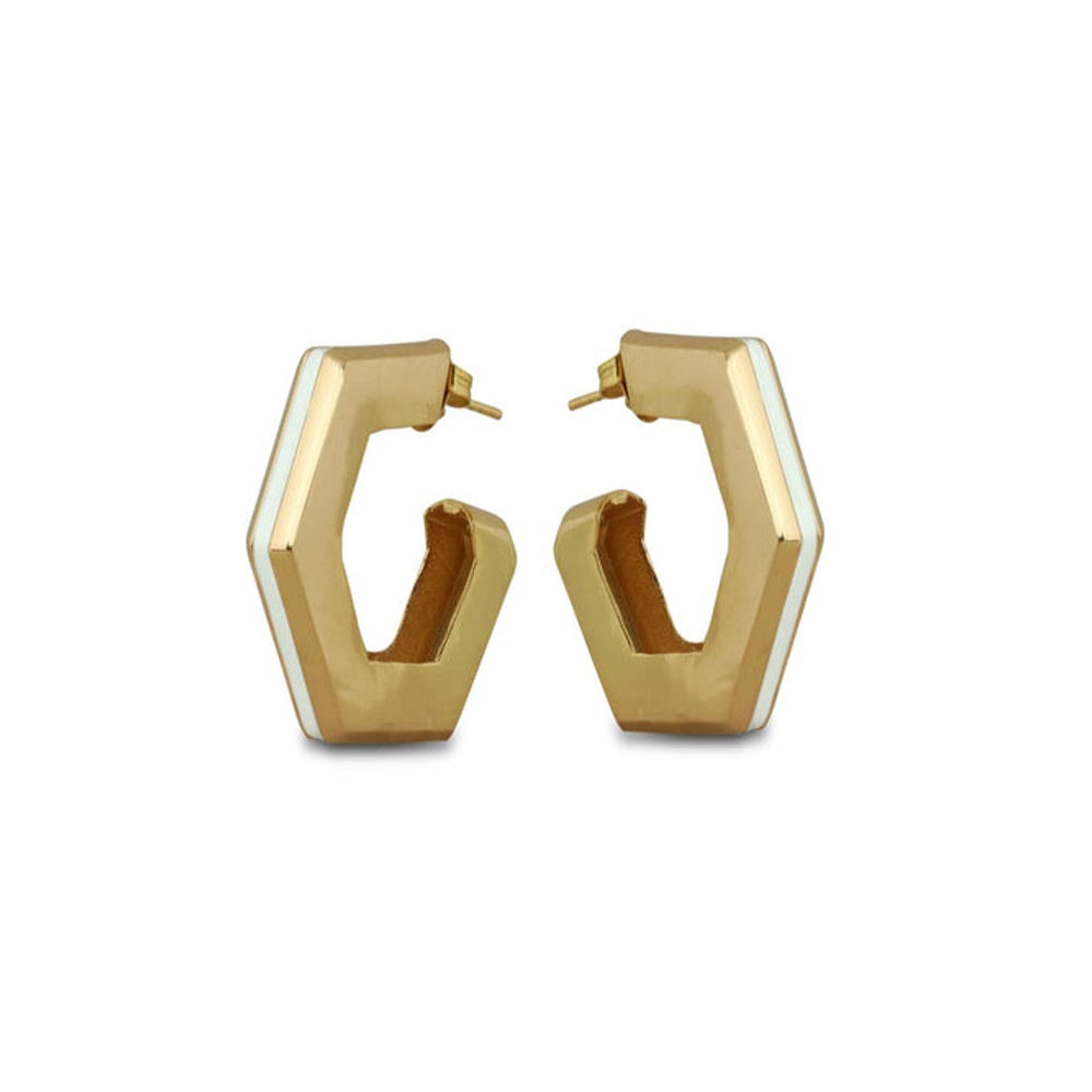 VARNIKA ARORA Helixa White Enamel Gold Hoops