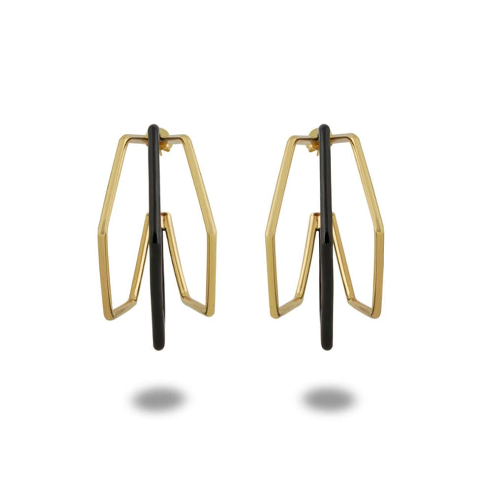 VARNIKA ARORA Trio Black Enamel Gold Hoops