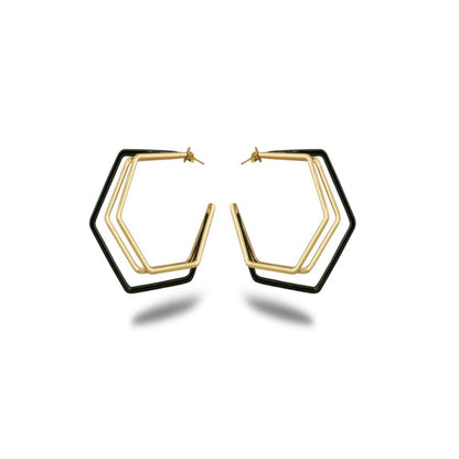 VARNIKA ARORA Trio Black Enamel Gold Hoops