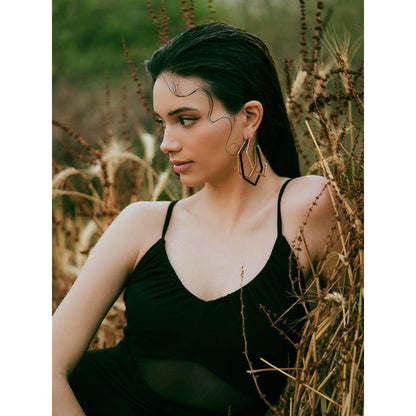 VARNIKA ARORA Trio Black Enamel Gold Hoops