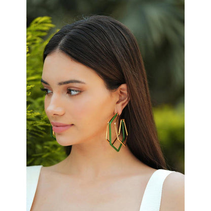 VARNIKA ARORA Xl Trio Green Enamel Gold Hoops