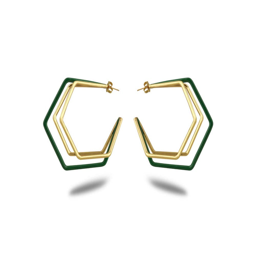 VARNIKA ARORA Xl Trio Green Enamel Gold Hoops