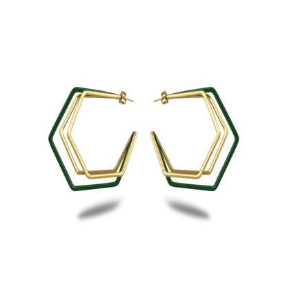 VARNIKA ARORA Xl Trio Green Enamel Gold Hoops