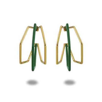 VARNIKA ARORA Xl Trio Green Enamel Gold Hoops