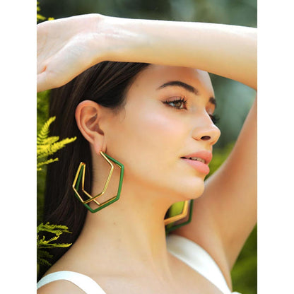 VARNIKA ARORA Xl Trio Green Enamel Gold Hoops