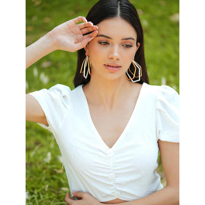 VARNIKA ARORA Xl Trio White Enamel Gold Hoops