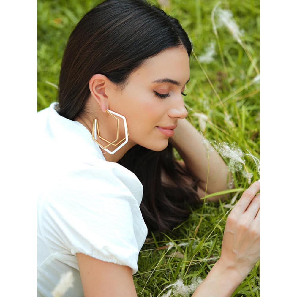 VARNIKA ARORA Xl Trio White Enamel Gold Hoops