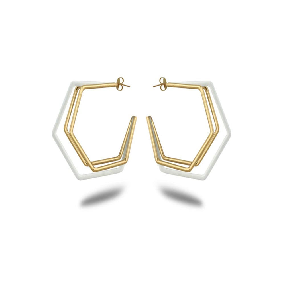 VARNIKA ARORA Xl Trio White Enamel Gold Hoops
