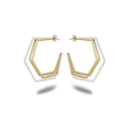 VARNIKA ARORA Xl Trio White Enamel Gold Hoops