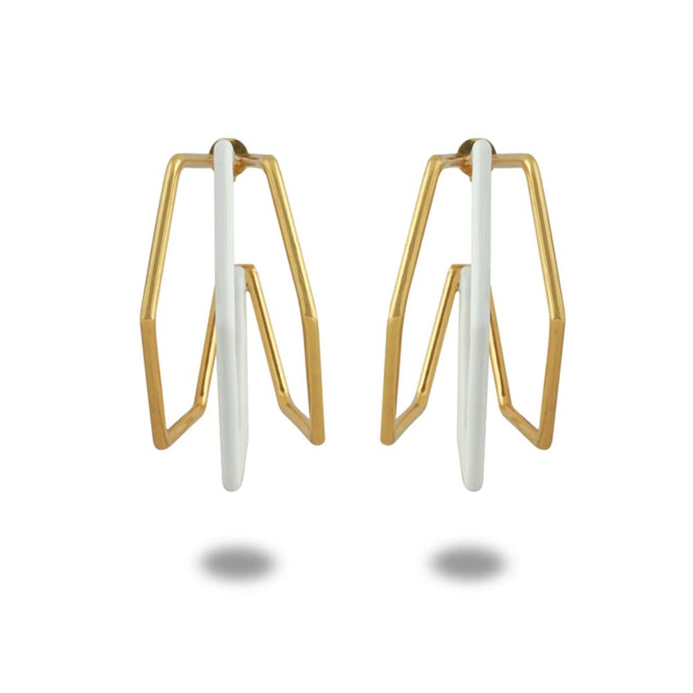 VARNIKA ARORA Xl Trio White Enamel Gold Hoops