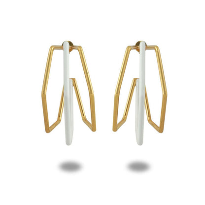 VARNIKA ARORA Xl Trio White Enamel Gold Hoops