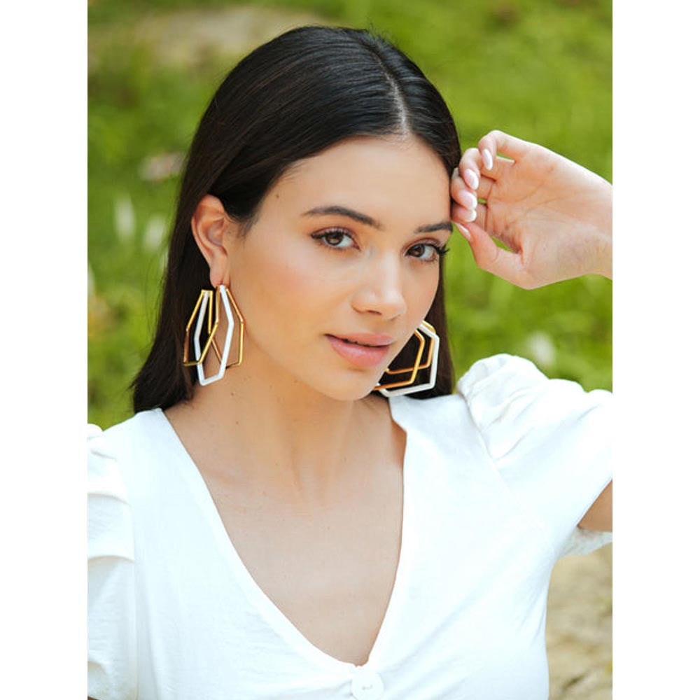 VARNIKA ARORA Xl Trio White Enamel Gold Hoops