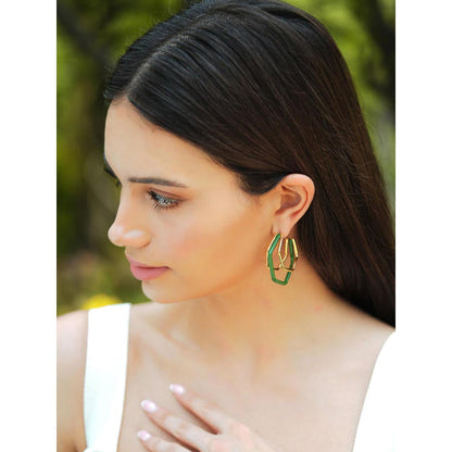 VARNIKA ARORA Small Trio Green Enamel Gold Hoops