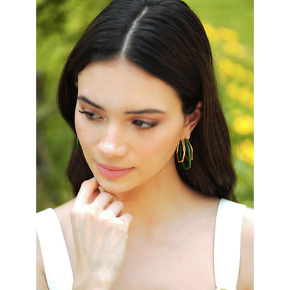 VARNIKA ARORA Small Trio Green Enamel Gold Hoops