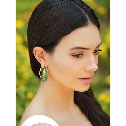 VARNIKA ARORA Small Trio Green Enamel Gold Hoops