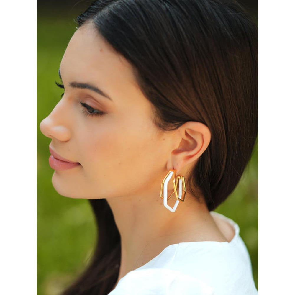 VARNIKA ARORA Small Trio White Enamel Gold Hoops