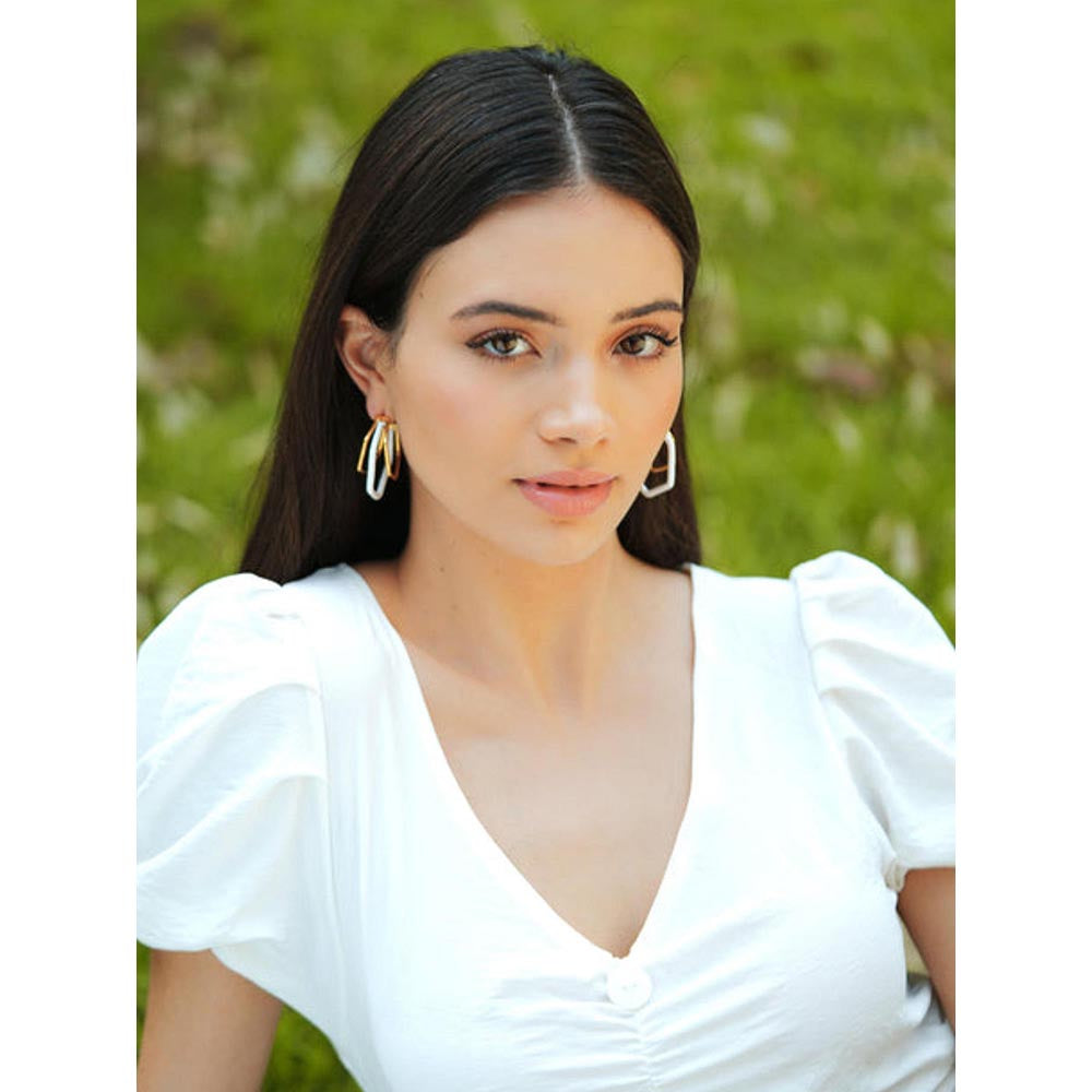 VARNIKA ARORA Small Trio White Enamel Gold Hoops