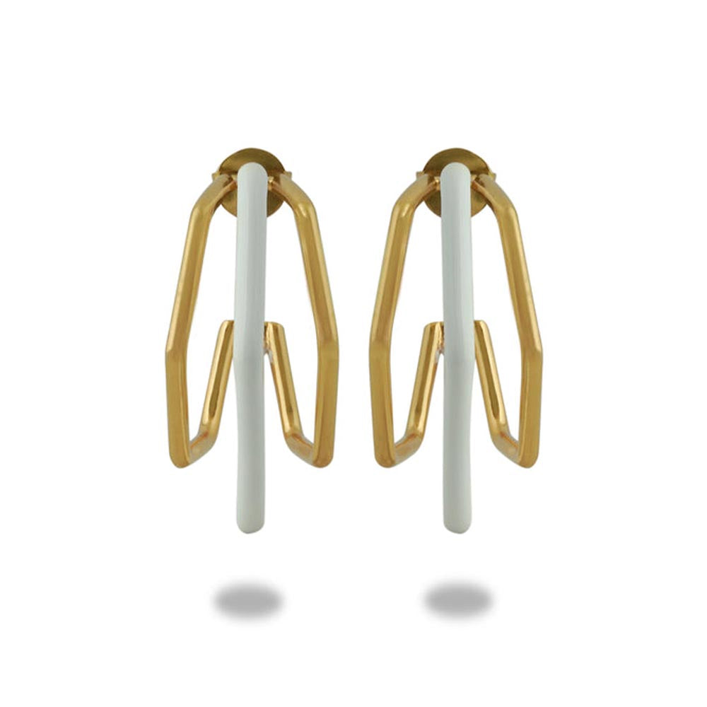VARNIKA ARORA Small Trio White Enamel Gold Hoops