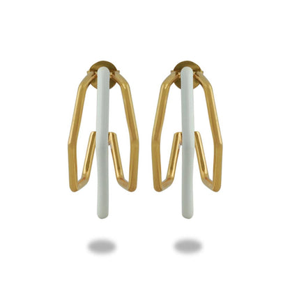 VARNIKA ARORA Small Trio White Enamel Gold Hoops